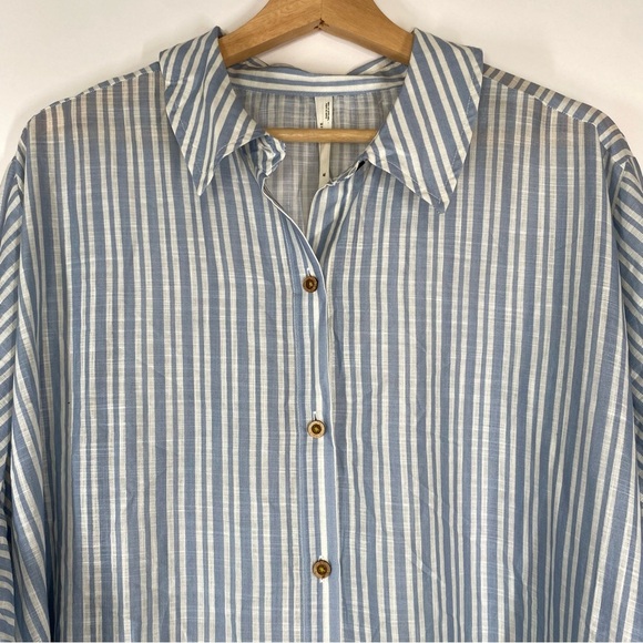 Anthropologie Striped Blue Green Dress XL Oversized Button Front Summer CoverUp - Picture 3 of 16